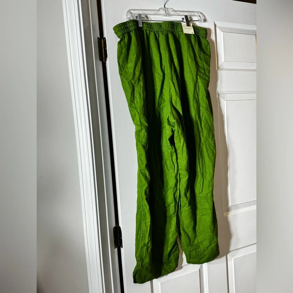 NWT! Banana Republic Green Straight Linen-Blend Pull-On Pant - XL 🖤 #706619